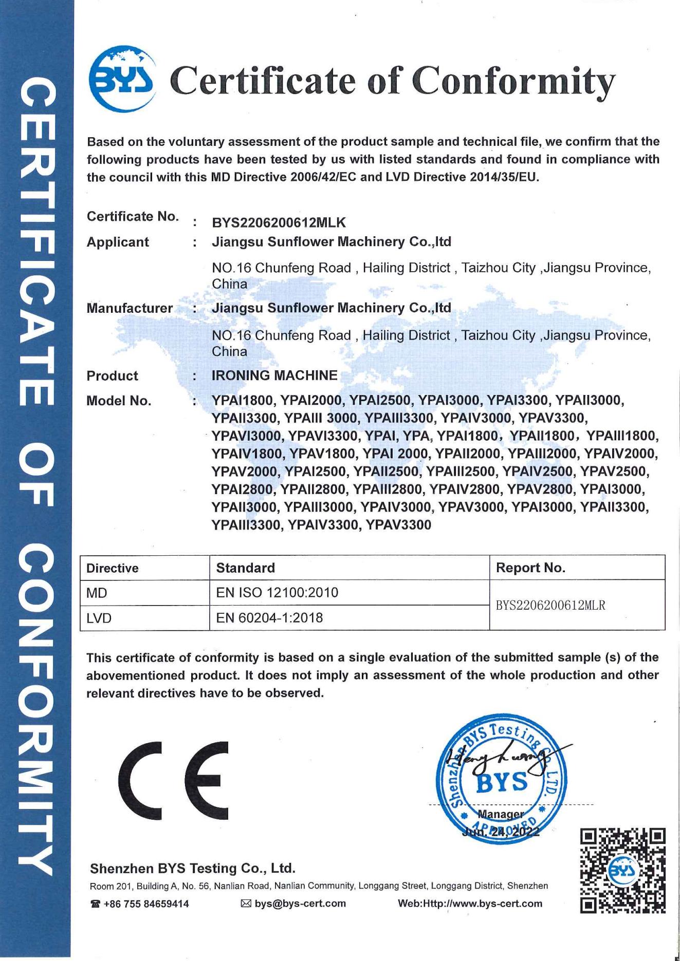 Ironing Machine Certificate